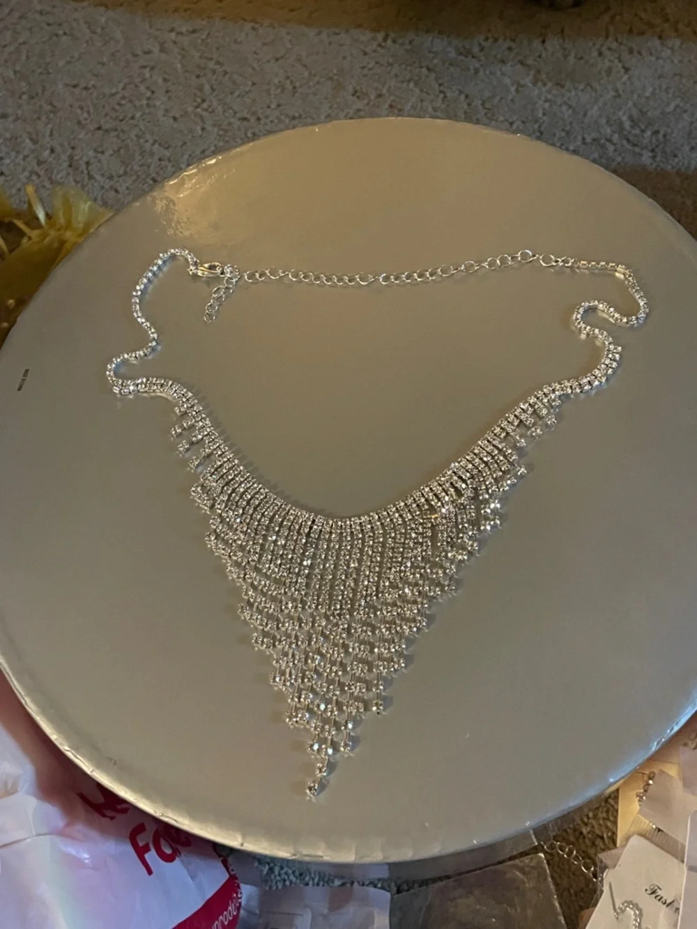Silver and rhinestone chandelier necklace